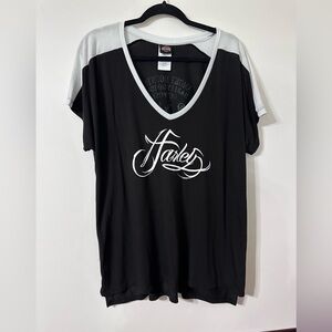 Harley-Davidson Black and White V-Neck Tee